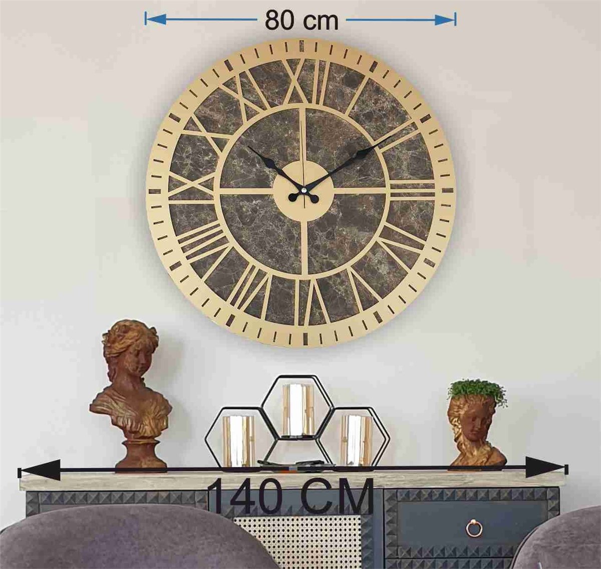 Markakanvas Mermer Desenli  Duvar Saati  Çap 50 cm-Çap 80 cm