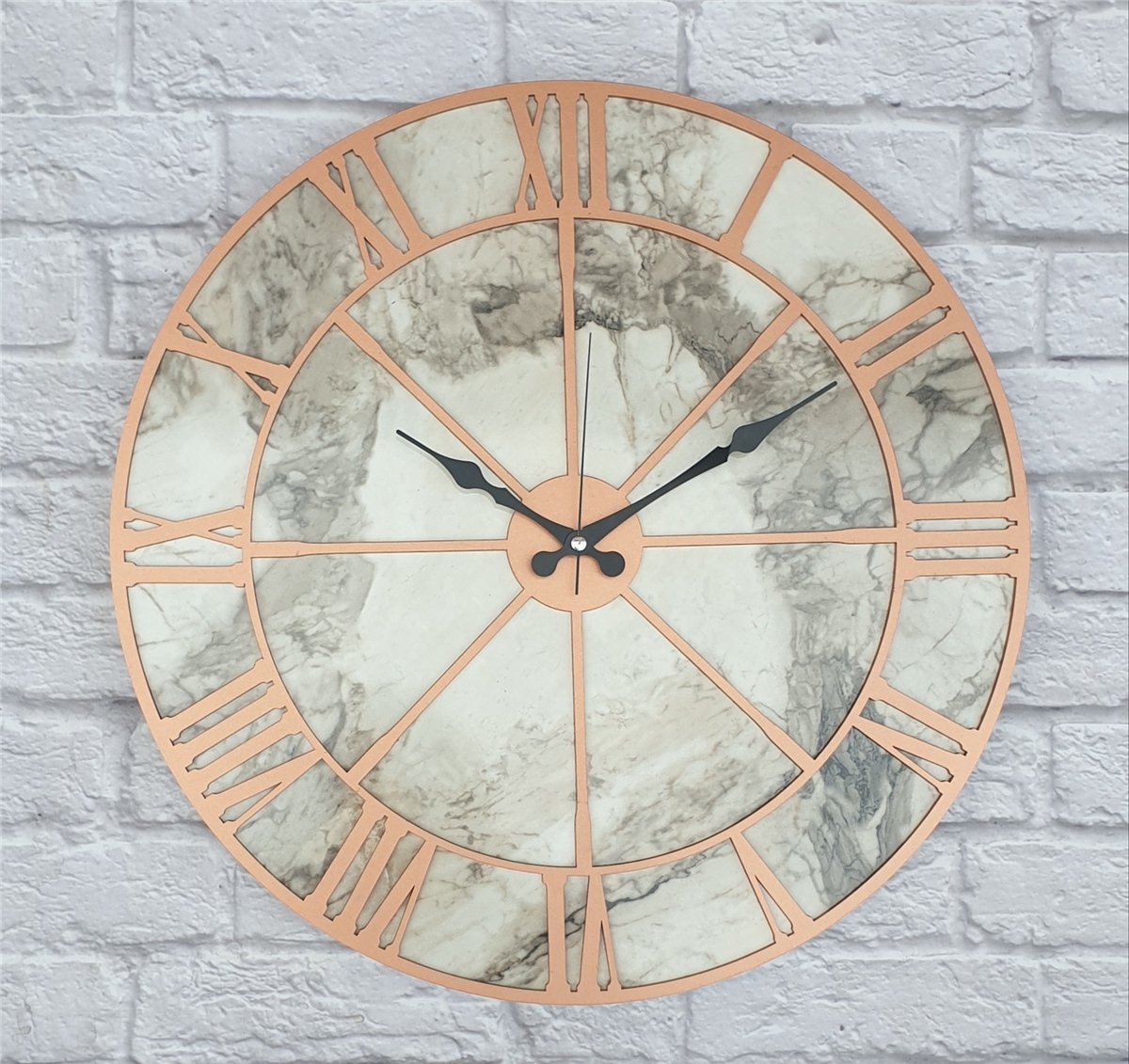 Markakanvas Mermer Desenli  Duvar Saati  Çap 50 cm-Çap 80 cm