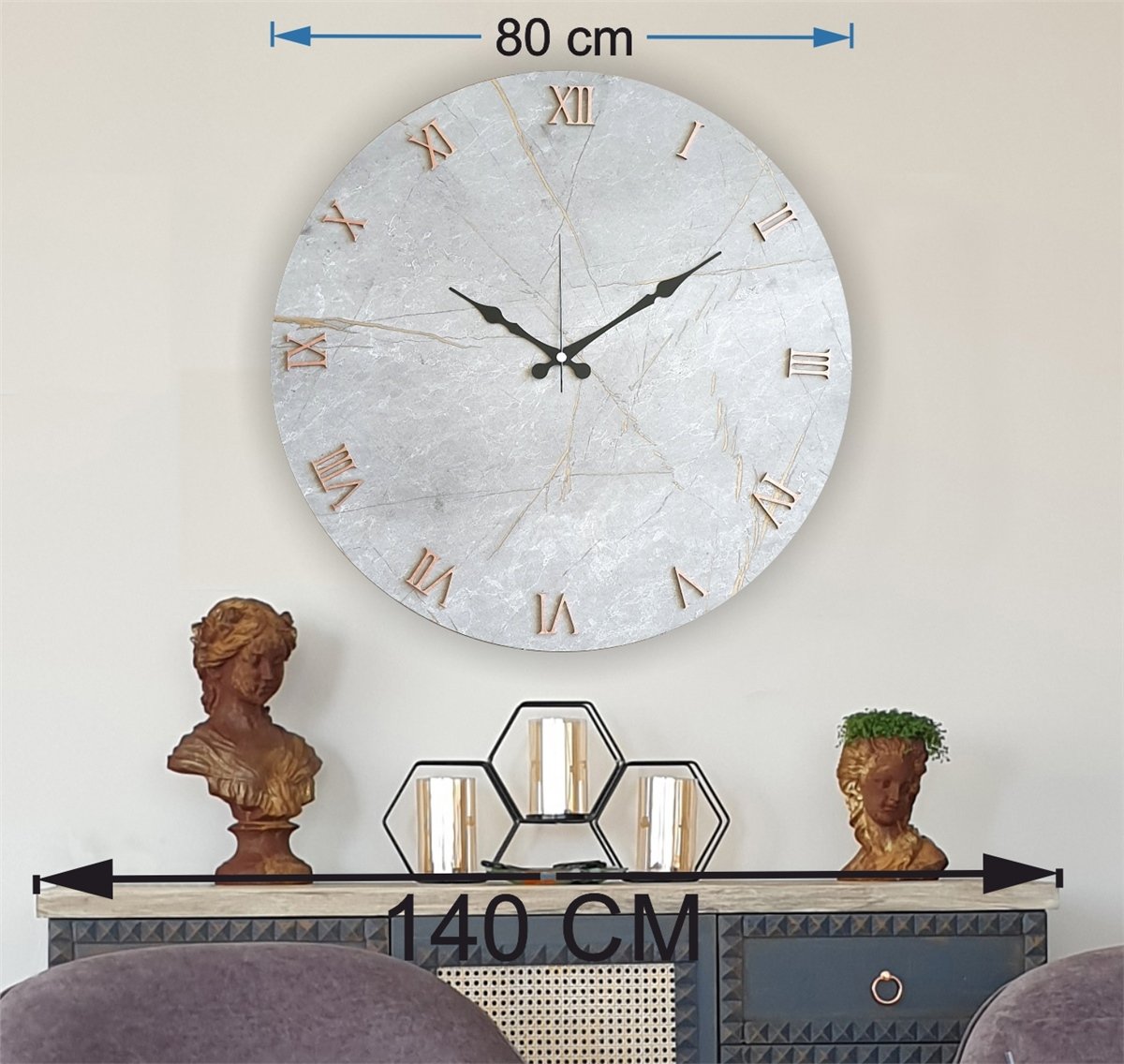Markakanvas Mermer Desenli  Duvar Saati   ( Çap 50 cm - 80 cm )