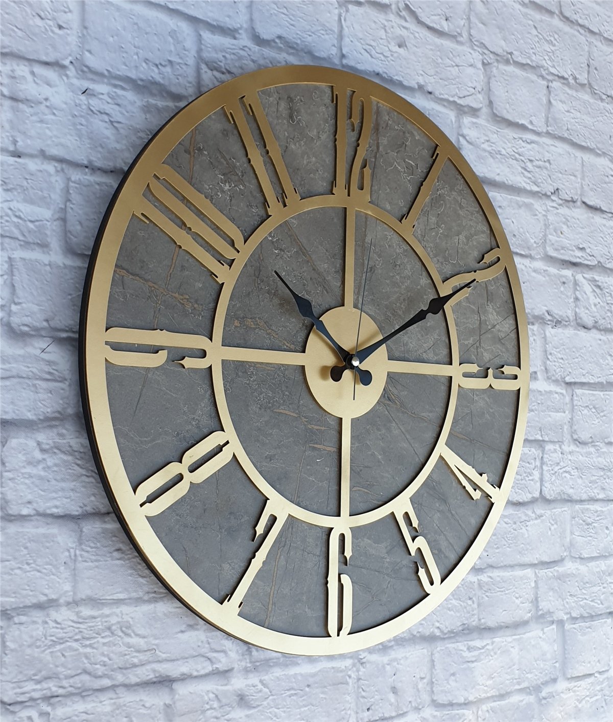 Markakanvas Mermer Desenli  Duvar Saati  Çap 50 cm-Çap 80 cm