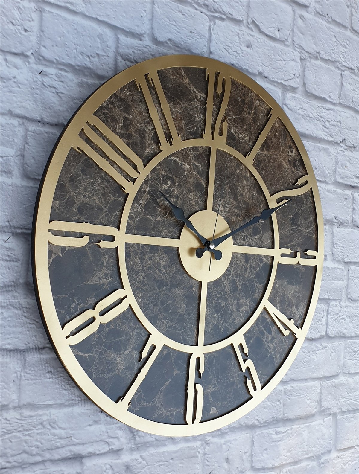 Markakanvas Mermer Desenli  Duvar Saati  Çap 50 cm-Çap 80 cm