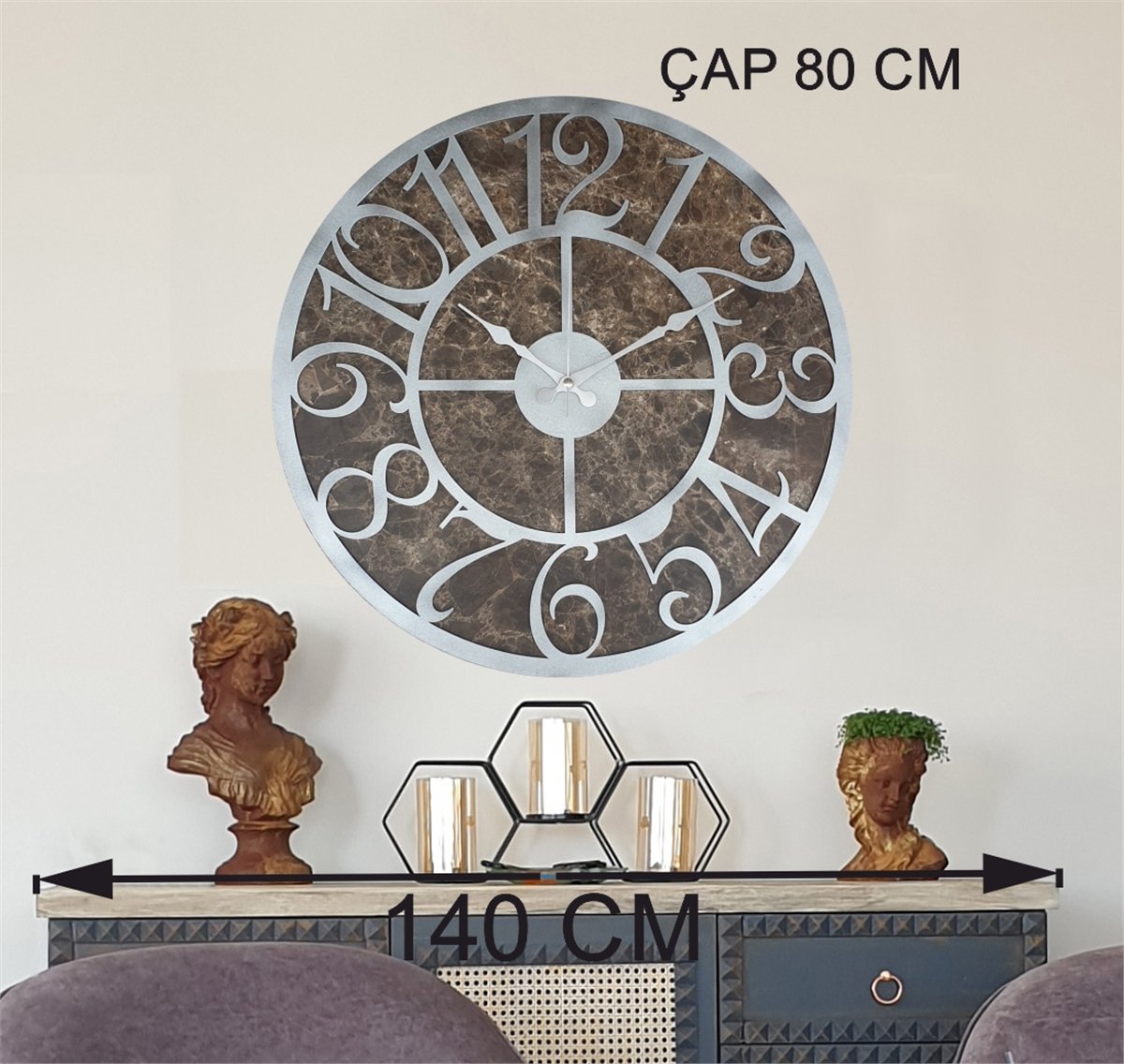 Markakanvas Mermer Desenli  Duvar Saati  Çap 50 cm-Çap 80 cm