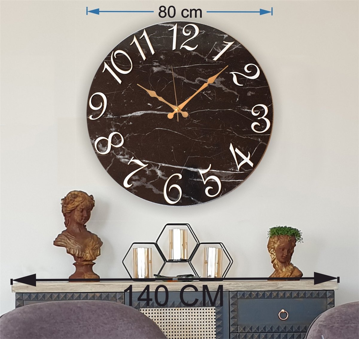 Markakanvas Mermer Desenli  Duvar Saati   ( Çap 50 cm - 80 cm )