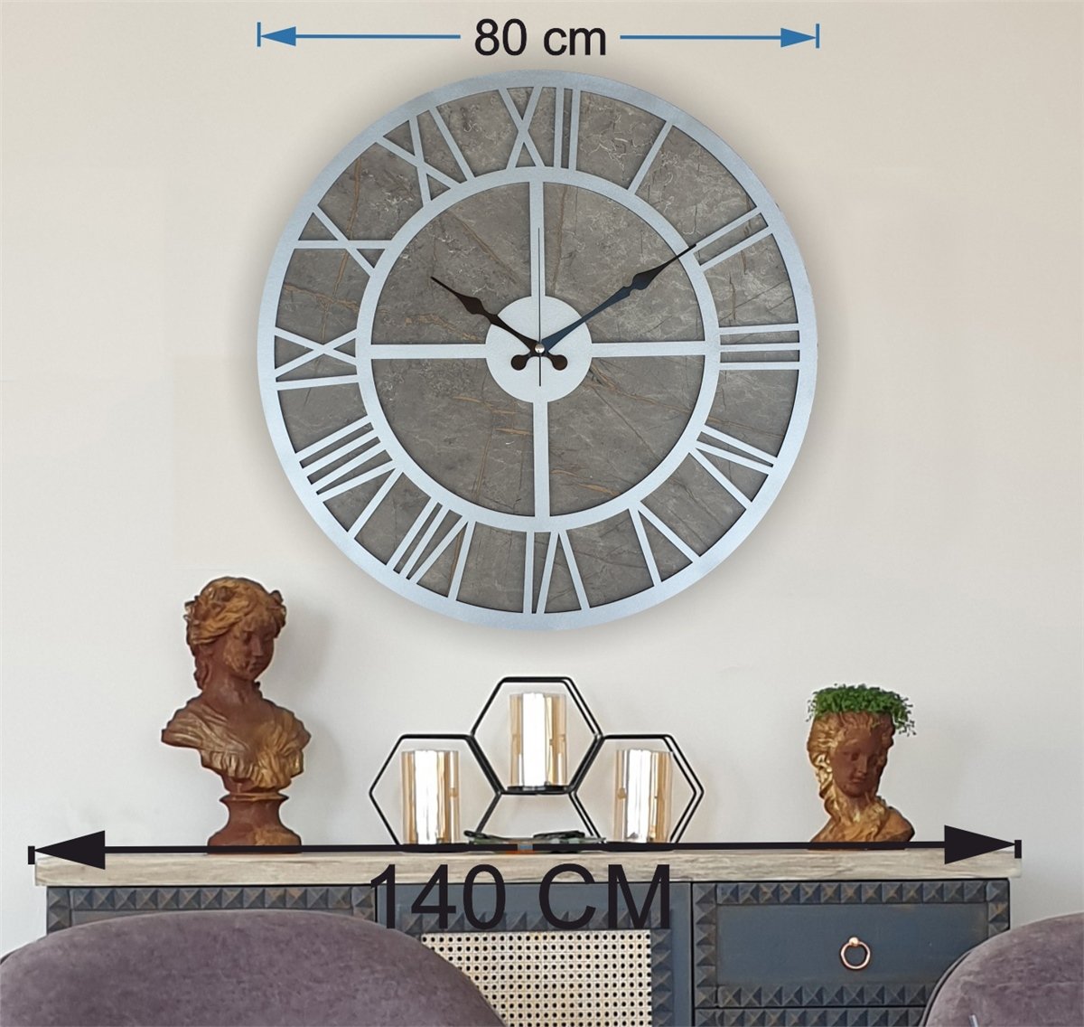 Markakanvas Mermer Desenli  Duvar Saati  Çap 50-80 cm