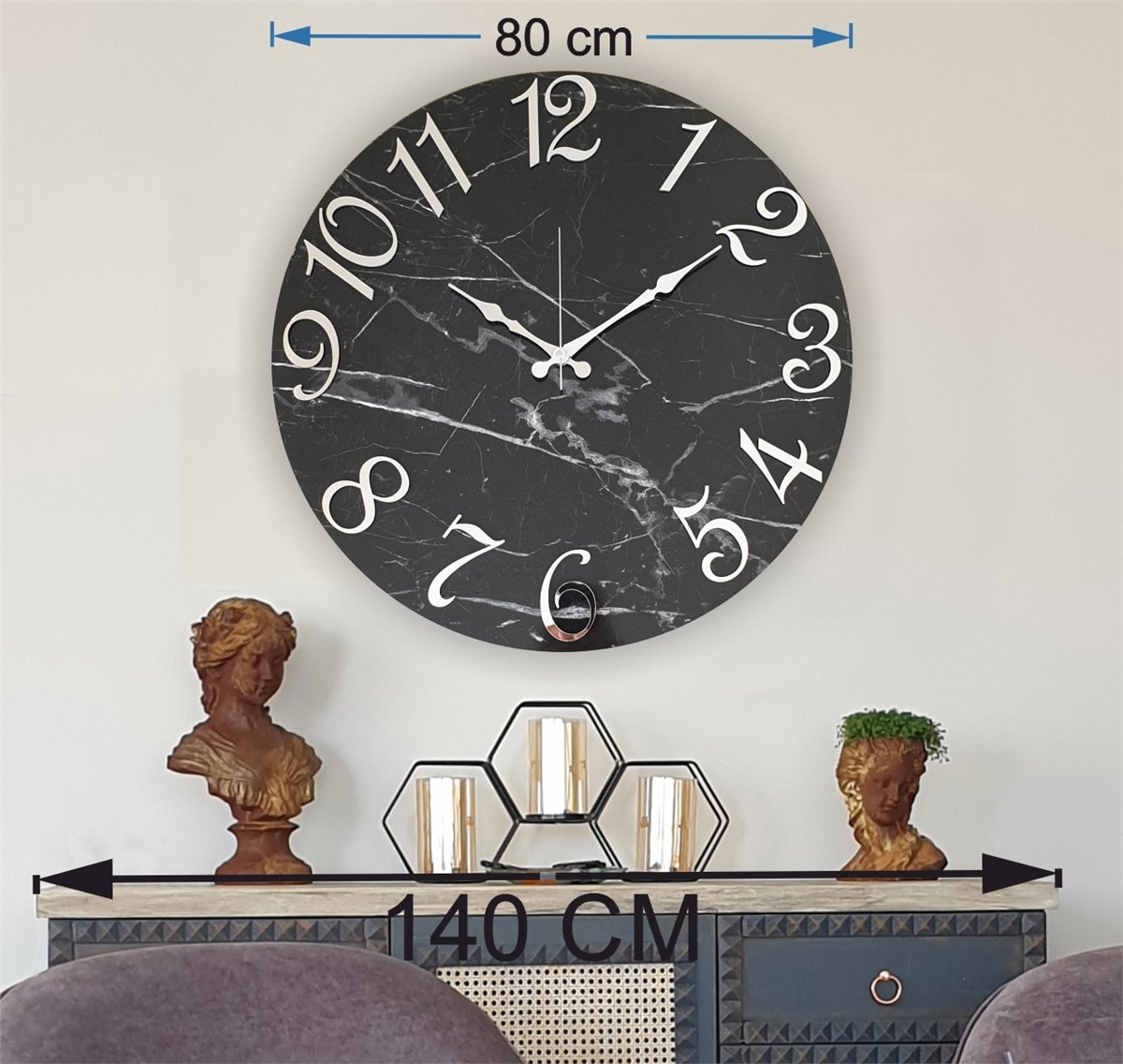 Markakanvas Mermer Desenli  Duvar Saati   ( Çap 50 cm - 80 cm )