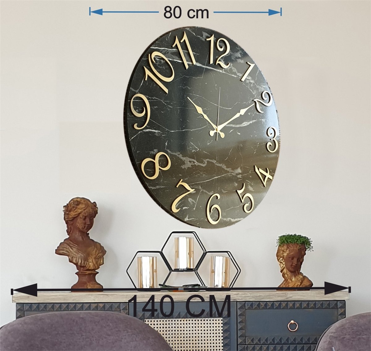 Markakanvas Mermer Desenli  Duvar Saati   ( Çap 50 cm - 80 cm )