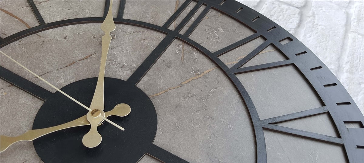 Markakanvas Mermer Desenli  Duvar Saati  Çap 50 cm-Çap 80 cm