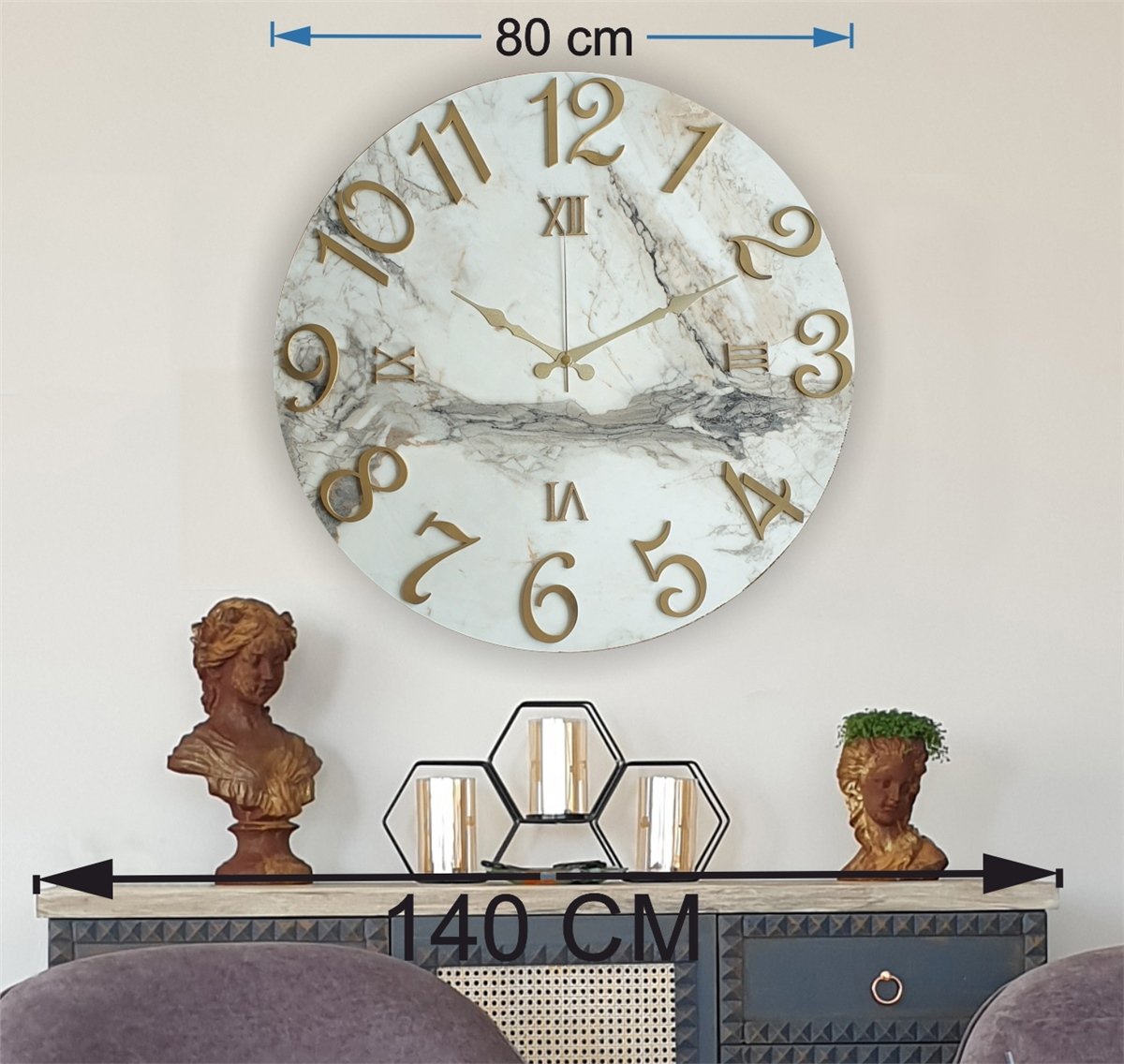 Markakanvas Mermer Desenli  Duvar Saati   ( Çap 50 cm - 80 cm )