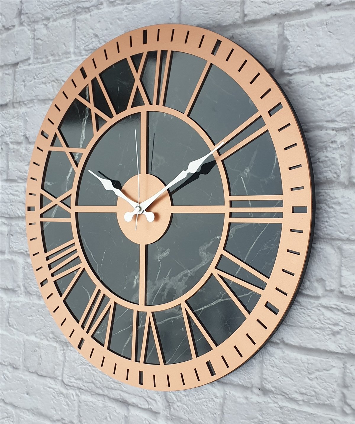 Markakanvas Mermer Desenli  Duvar Saati  Çap 50 cm-Çap 80 cm