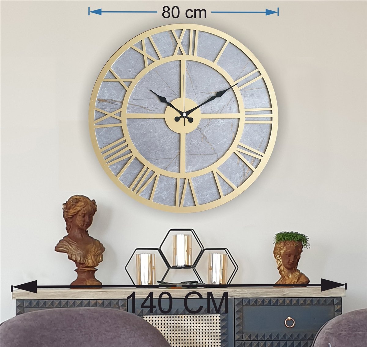 Markakanvas Mermer Desenli  Duvar Saati  Çap 50-80 cm