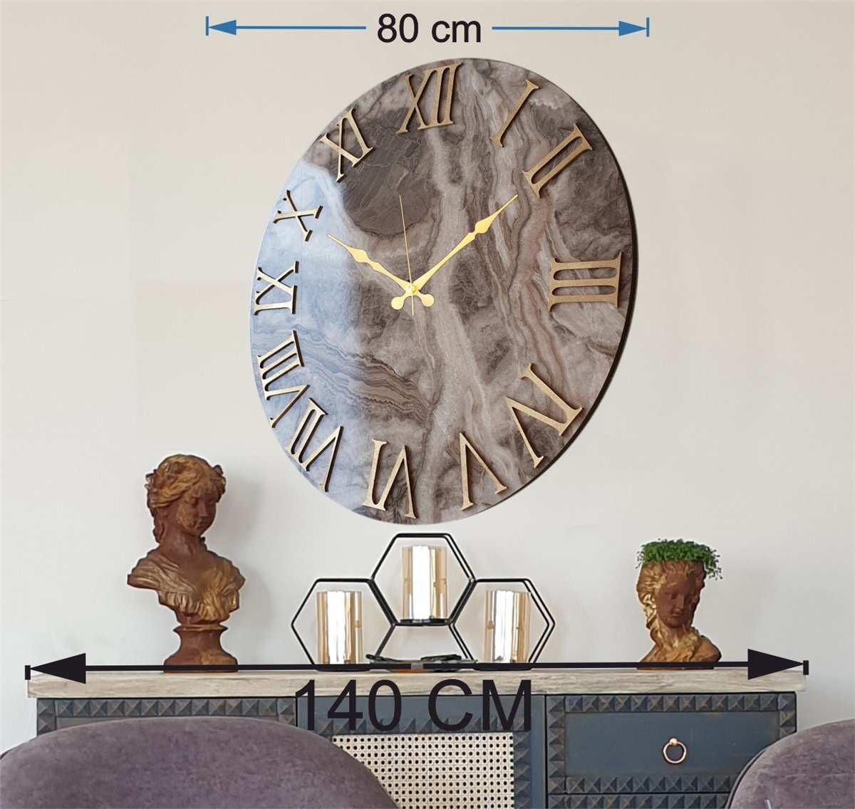 Markakanvas Mermer Desenli  Duvar Saati   ( Çap 50 cm - 80 cm )