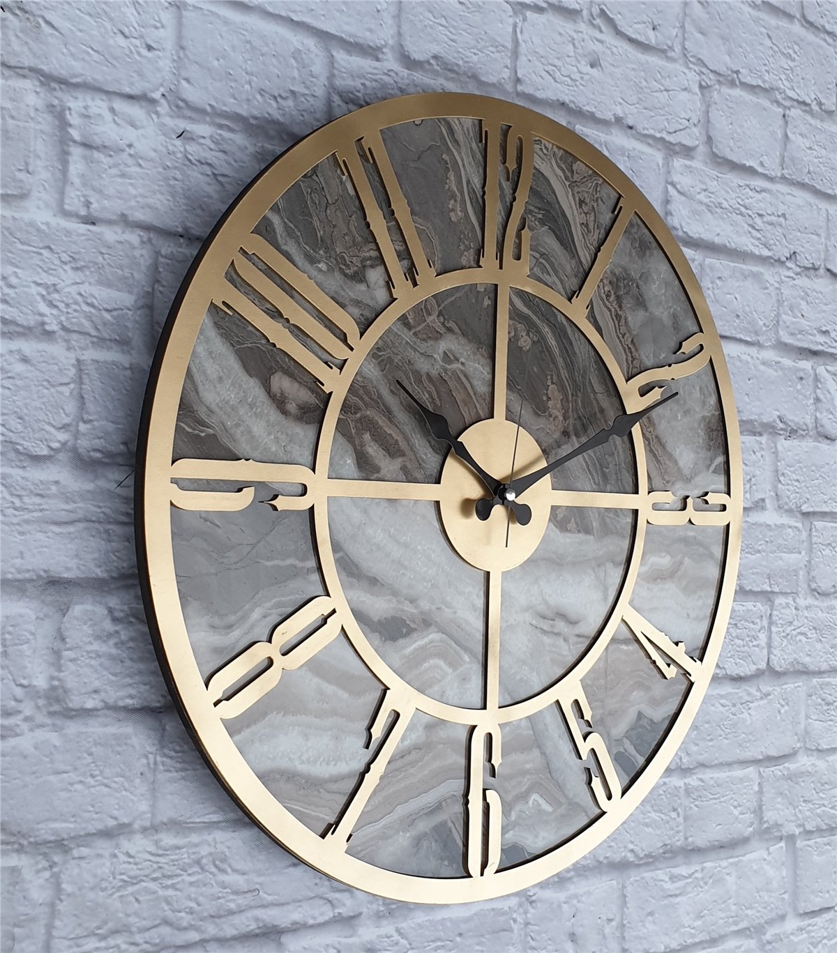 Markakanvas Mermer Desenli  Duvar Saati  Çap 50 cm-Çap 80 cm