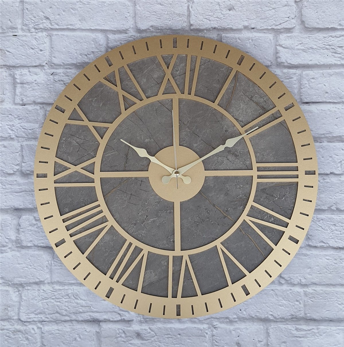Markakanvas Mermer Desenli  Duvar Saati  Çap 50 cm-Çap 80 cm