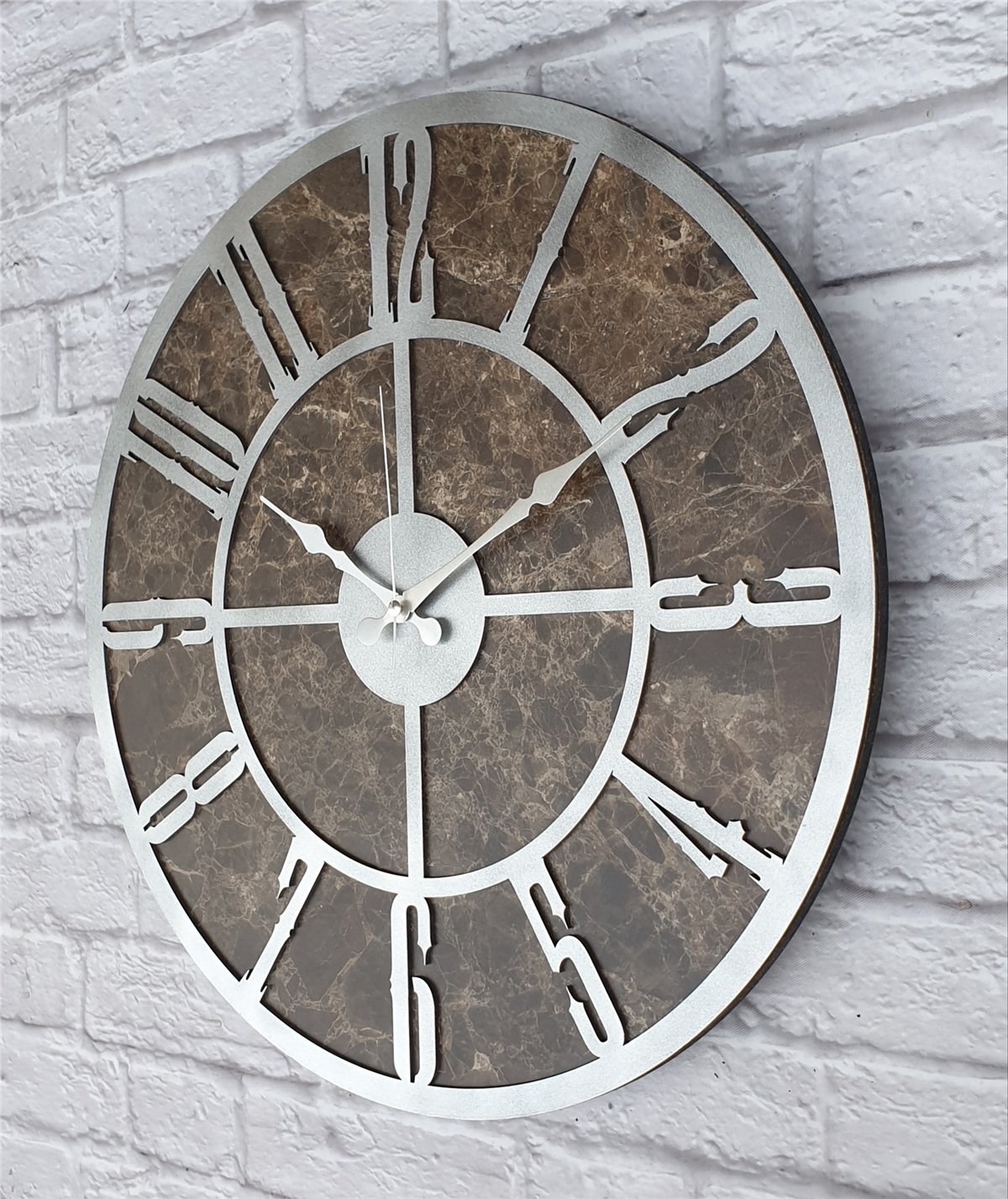 Markakanvas Mermer Desenli  Duvar Saati  Çap 50 cm-Çap 80 cm