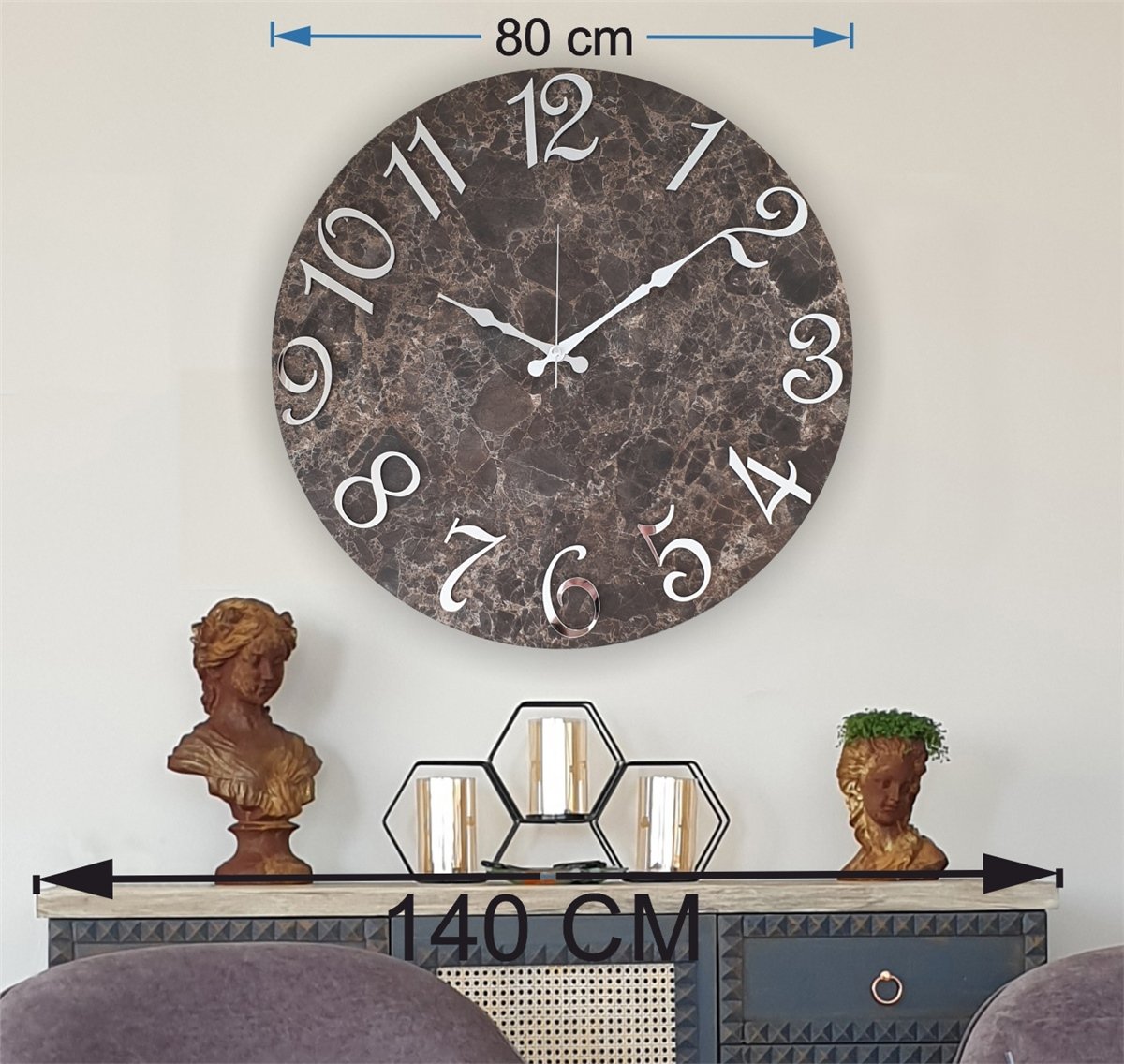 Markakanvas Mermer Desenli  Duvar Saati   ( Çap 50 cm - 80 cm )