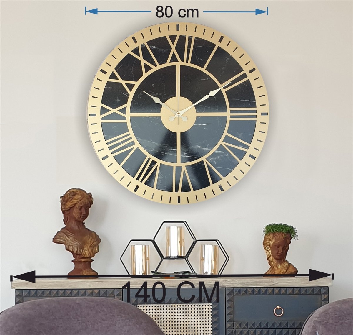 Markakanvas Mermer Desenli  Duvar Saati  Çap 50 cm-Çap 80 cm