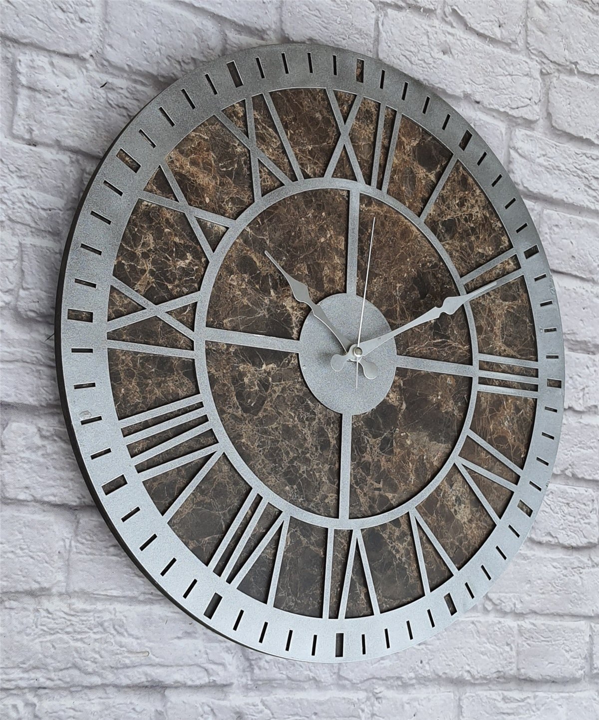 Markakanvas Mermer Desenli  Duvar Saati  Çap 50 cm-Çap 80 cm