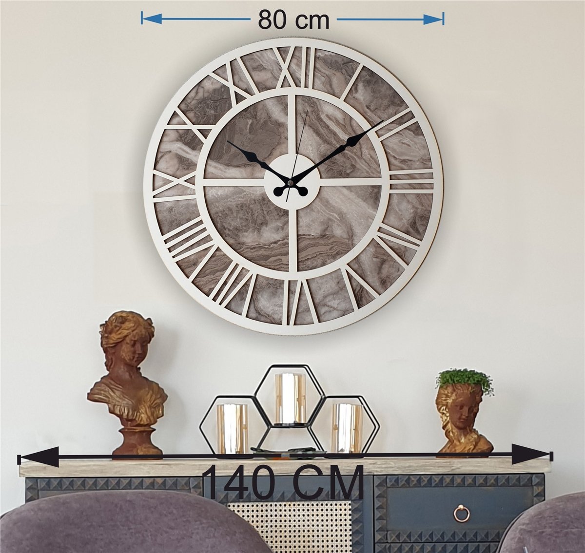Markakanvas Mermer Desenli  Duvar Saati  Çap 50-80 cm
