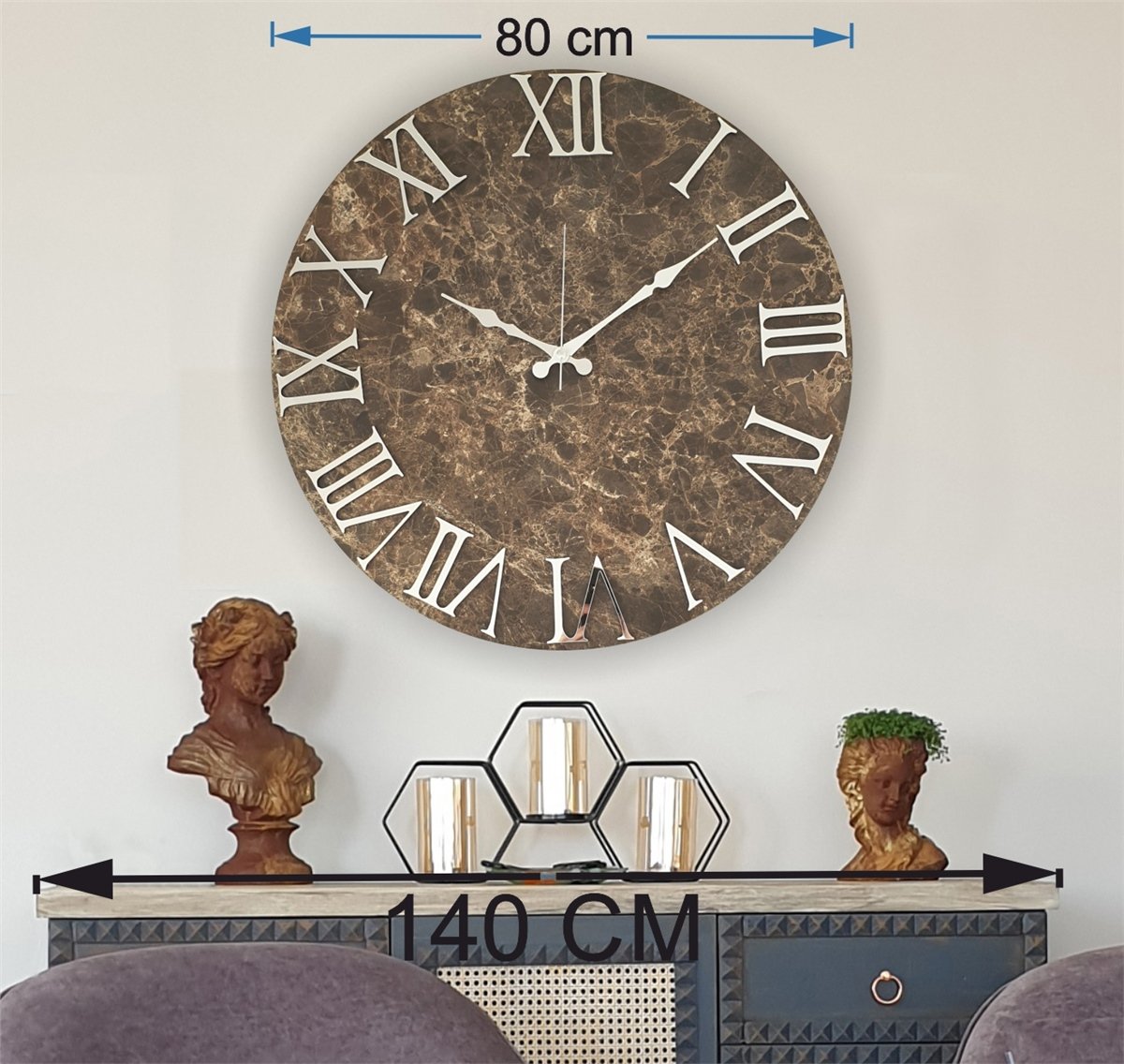 Markakanvas Mermer Desenli  Duvar Saati   ( Çap 50 cm - 80 cm )