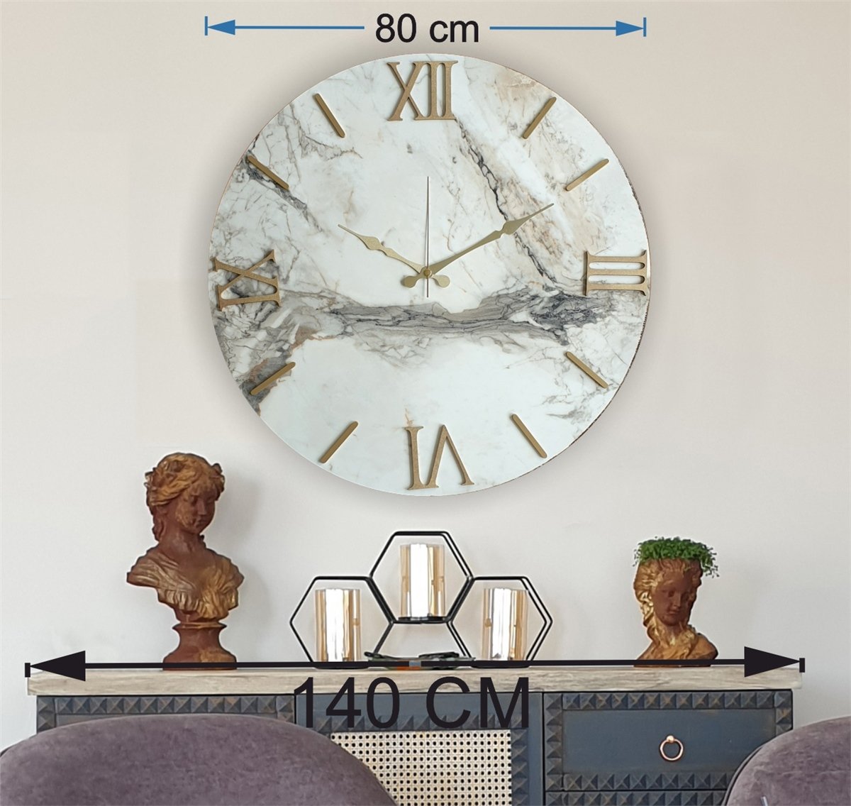 Markakanvas Mermer Desenli  Duvar Saati   ( Çap 50 cm - 80 cm )
