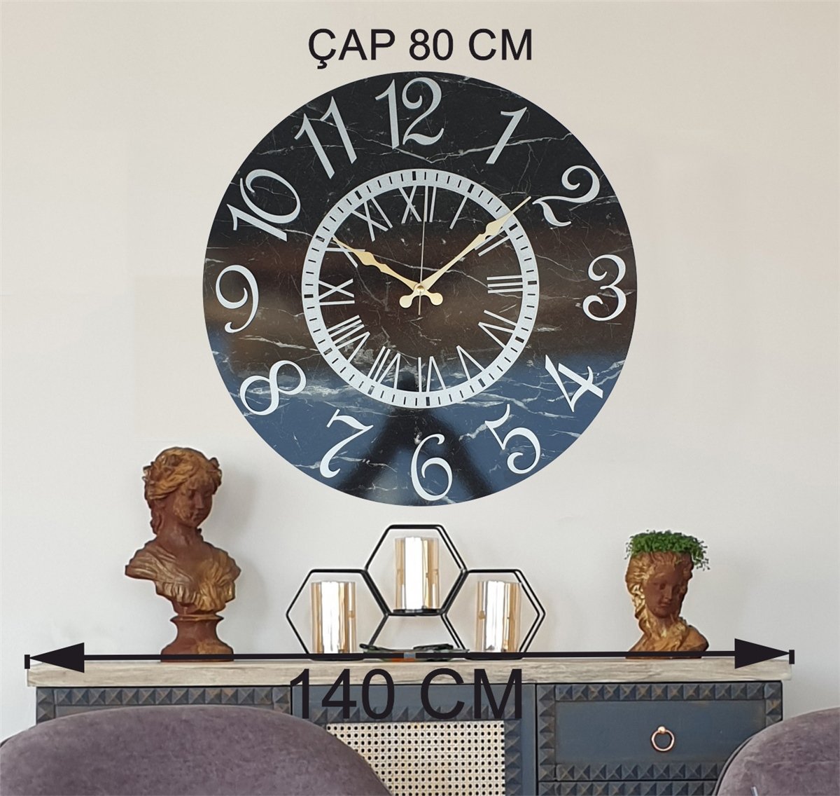 Markakanvas Mermer Desenli  Duvar Saati   ( Çap 50 cm - 80 cm )