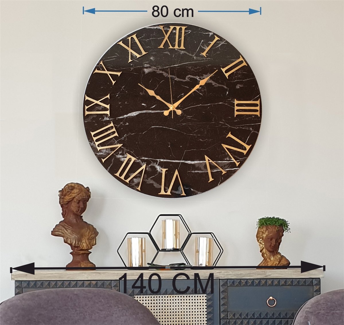 Markakanvas Mermer Desenli  Duvar Saati   ( Çap 50 cm - 80 cm )