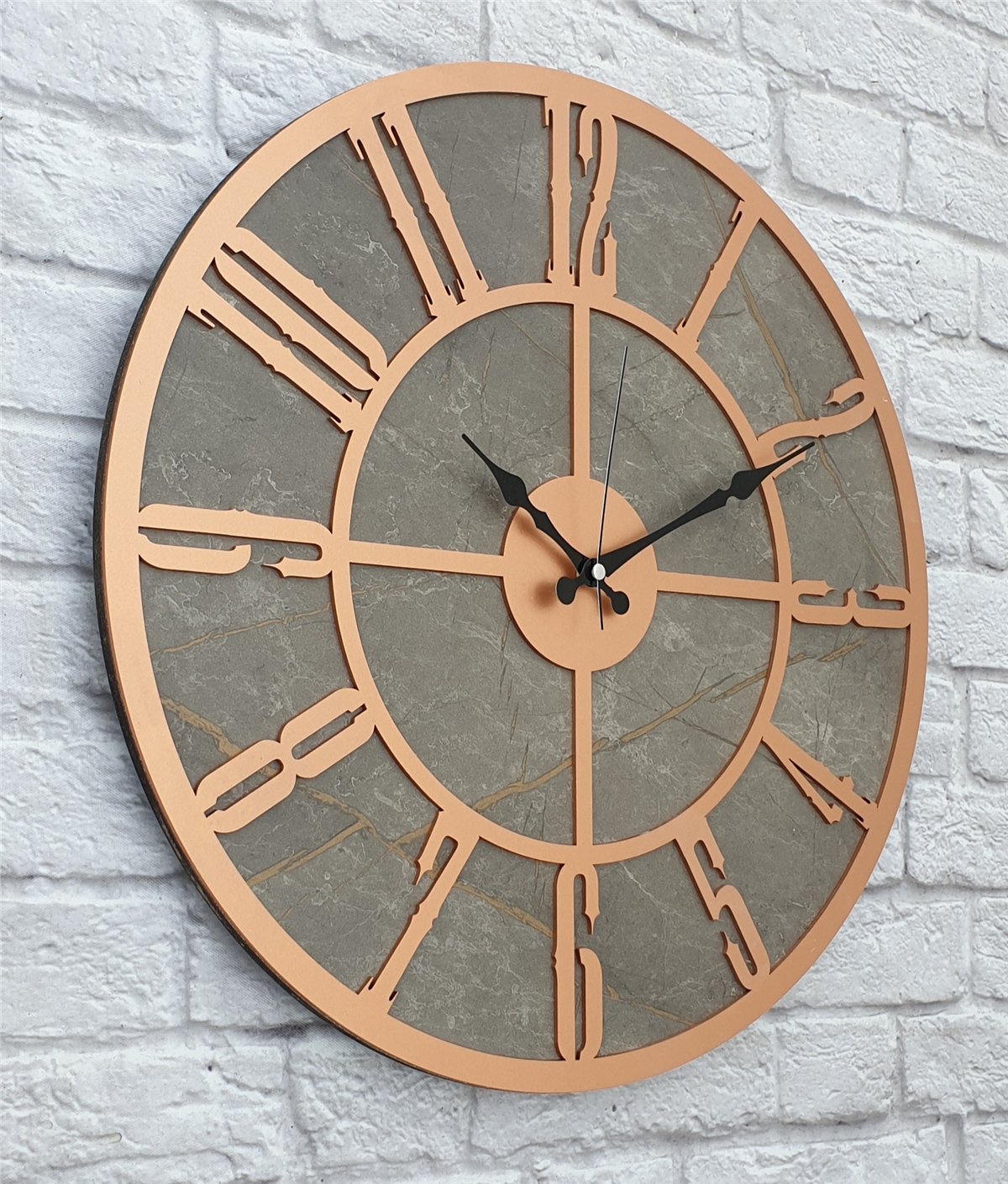 Markakanvas Mermer Desenli  Duvar Saati  Çap 50 cm-Çap 80 cm