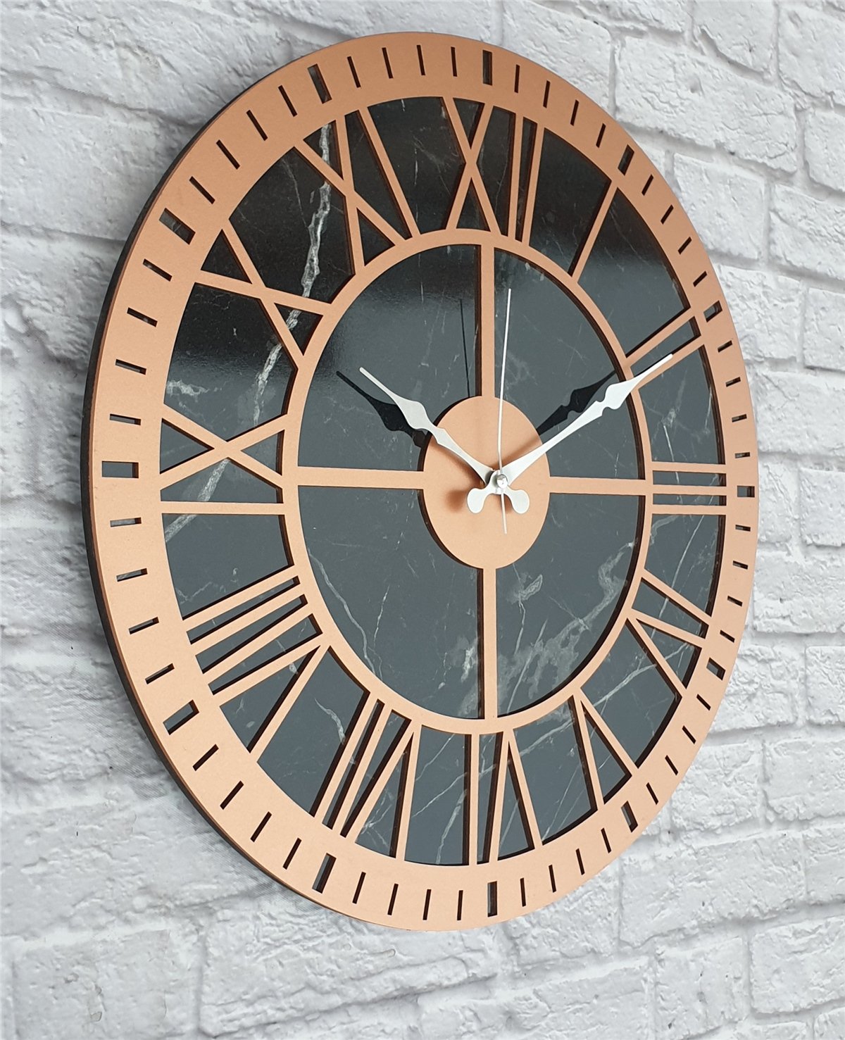 Markakanvas Mermer Desenli  Duvar Saati  Çap 50 cm-Çap 80 cm