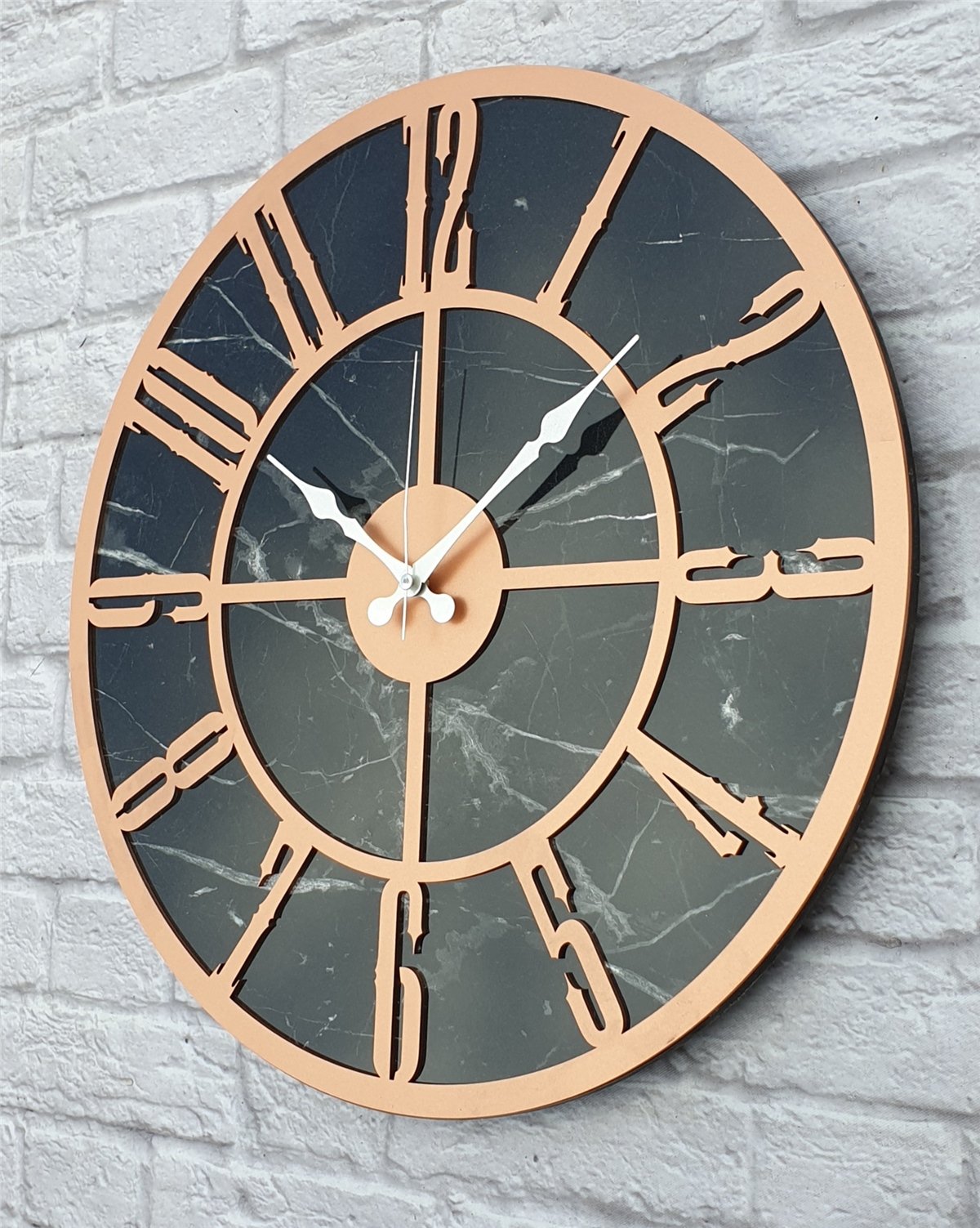Markakanvas Mermer Desenli  Duvar Saati  Çap 50 cm-Çap 80 cm