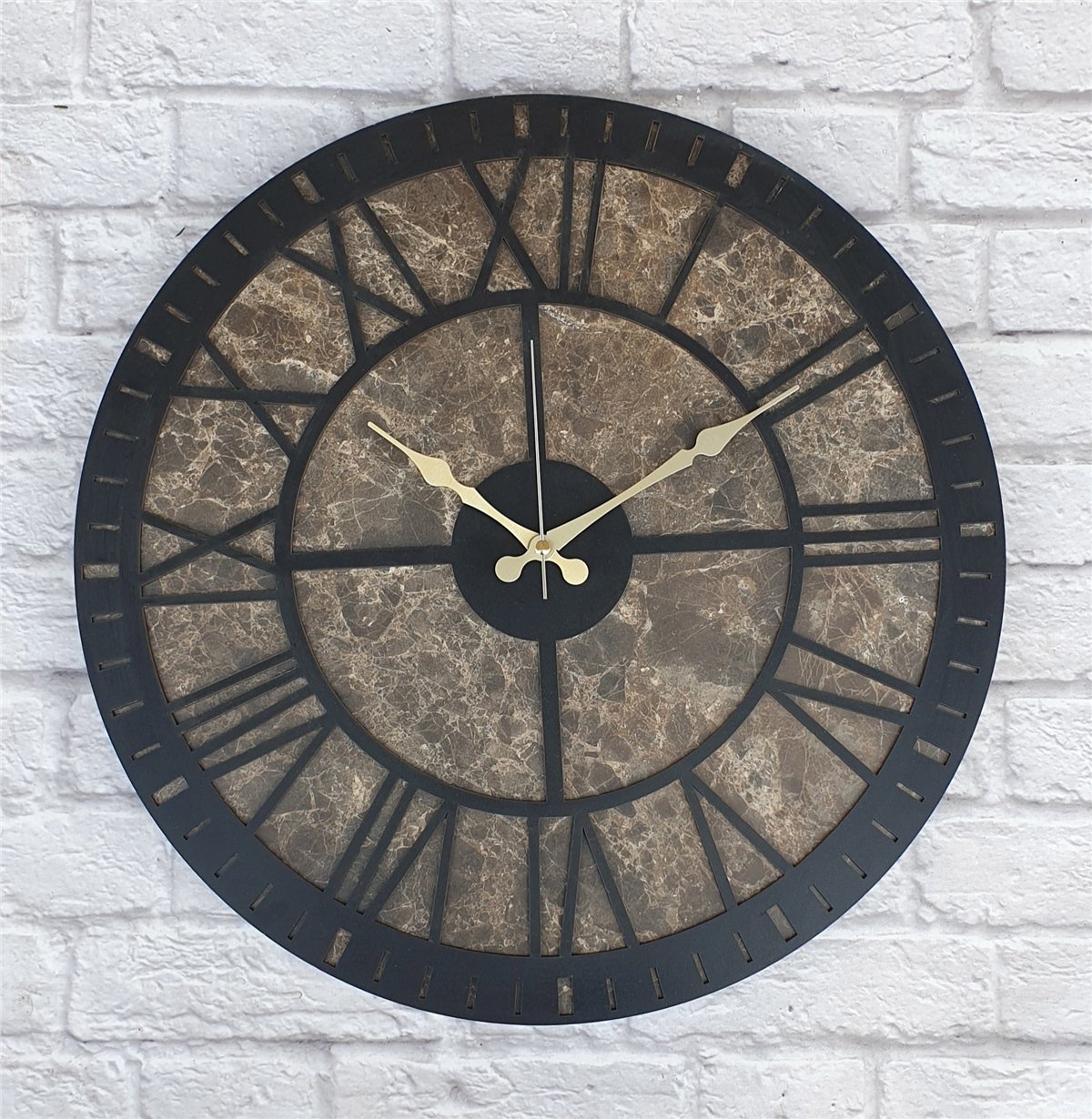 Markakanvas Mermer Desenli  Duvar Saati  Çap 50 cm-Çap 80 cm