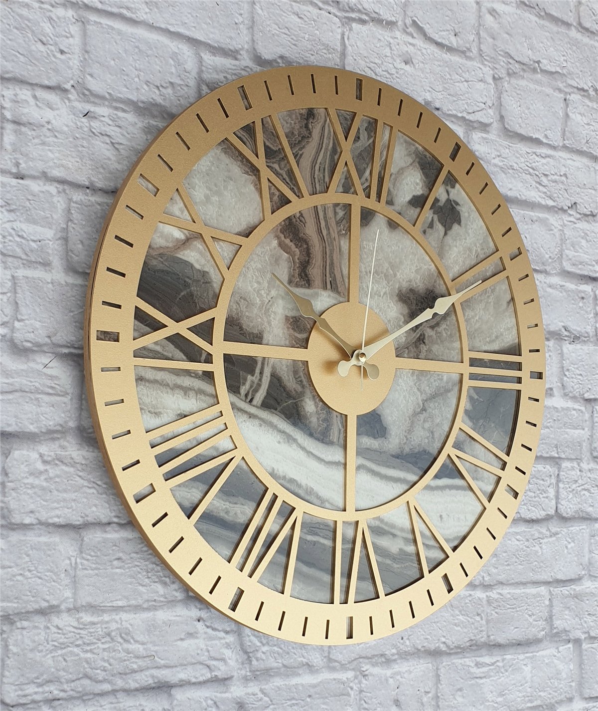 Markakanvas Mermer Desenli  Duvar Saati  Çap 50 cm-Çap 80 cm