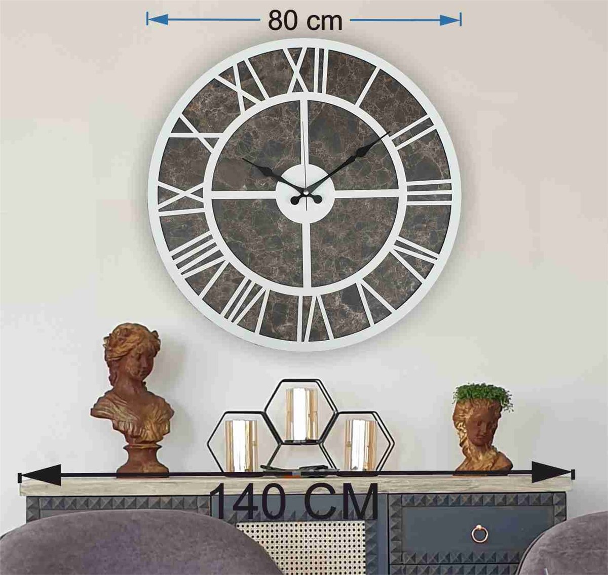 Markakanvas Mermer Desenli  Duvar Saati  Çap 50-80 cm