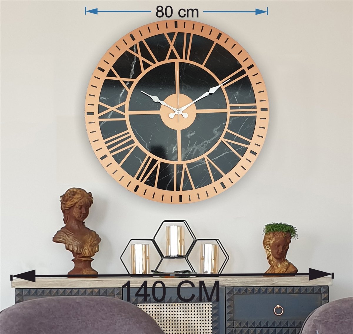 Markakanvas Mermer Desenli  Duvar Saati  Çap 50 cm-Çap 80 cm