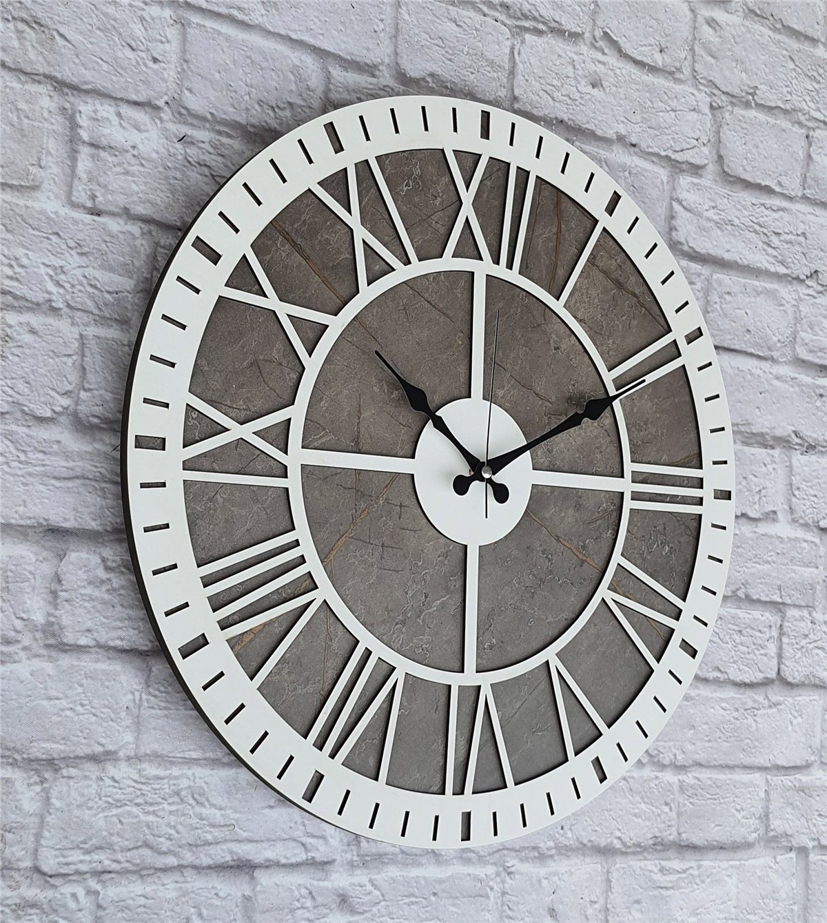 Markakanvas Mermer Desenli  Duvar Saati  Çap 50 cm-Çap 80 cm