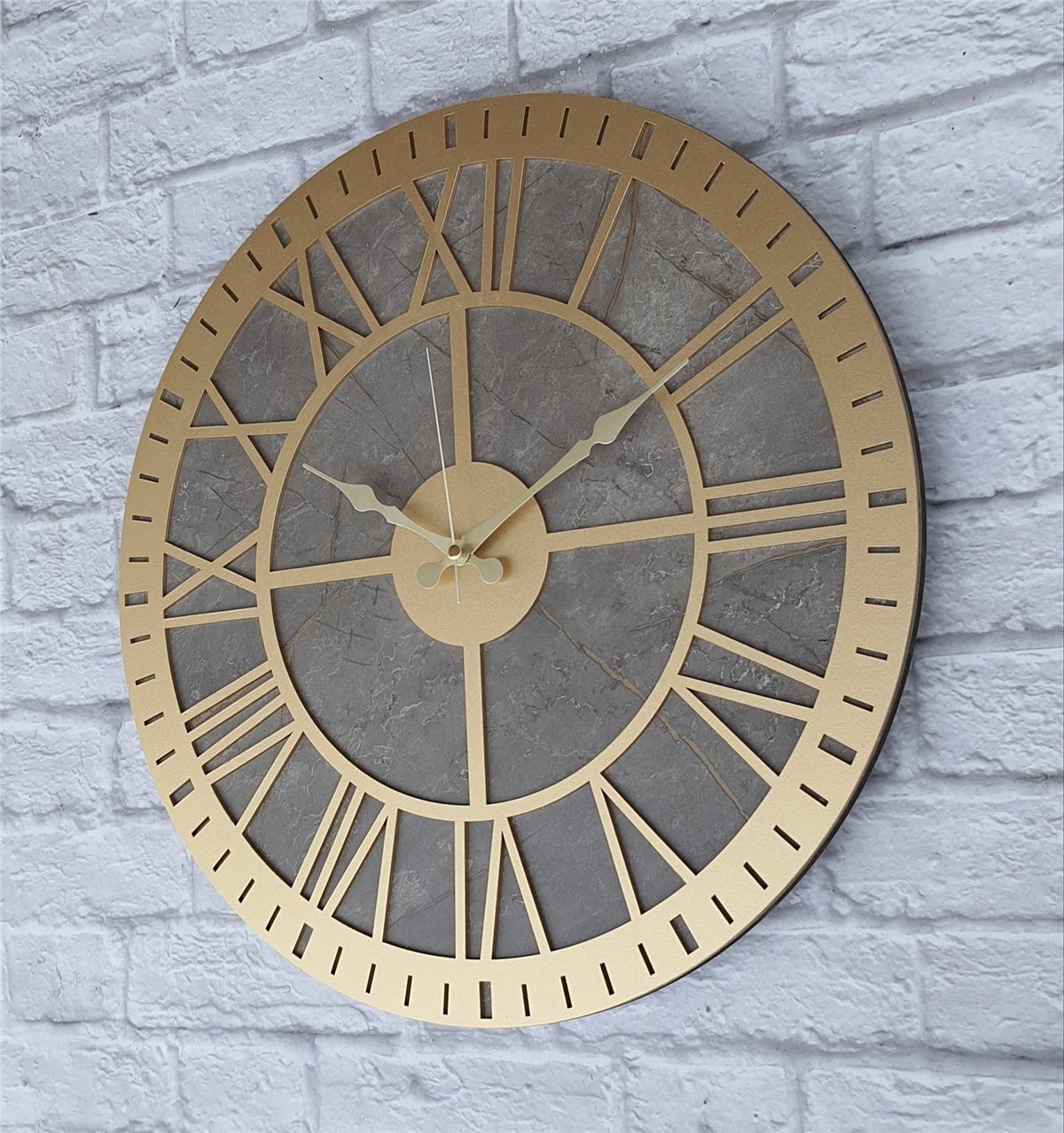 Markakanvas Mermer Desenli  Duvar Saati  Çap 50 cm-Çap 80 cm