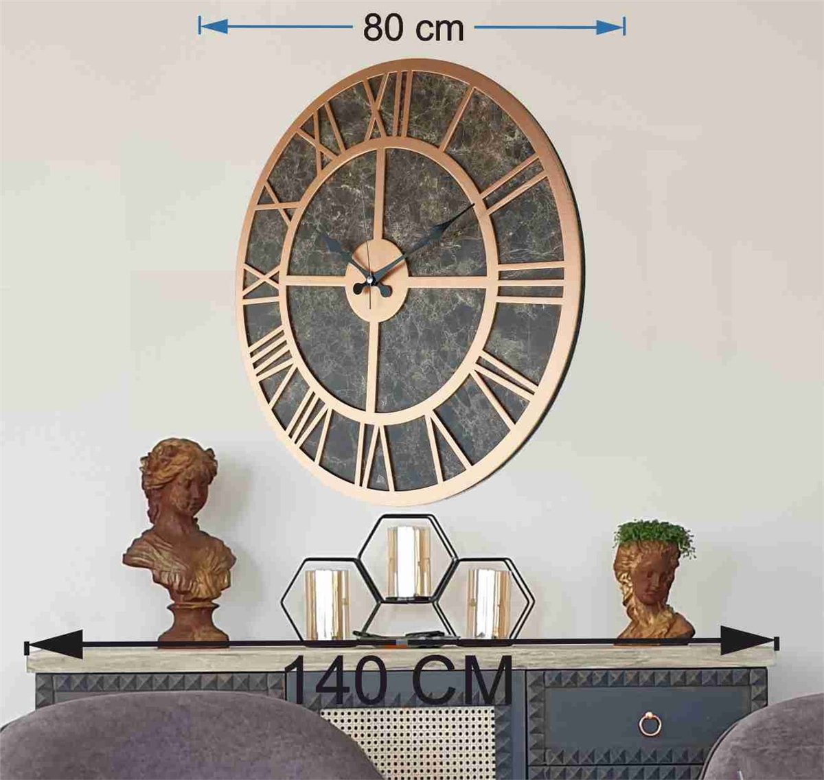 Markakanvas Mermer Desenli  Duvar Saati  Çap 50-80 cm