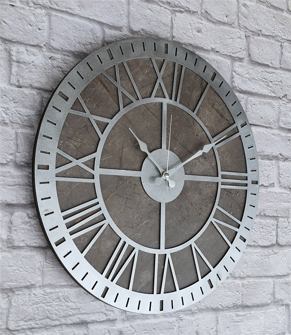 Markakanvas Mermer Desenli  Duvar Saati  Çap 50 cm-Çap 80 cm