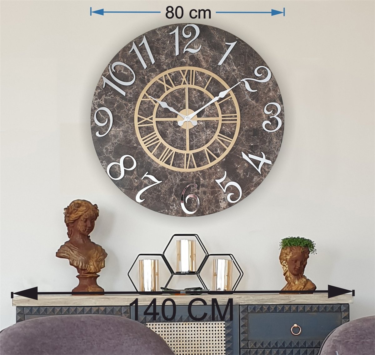 Markakanvas Mermer Desenli  Duvar Saati   ( Çap 50 cm - 80 cm )