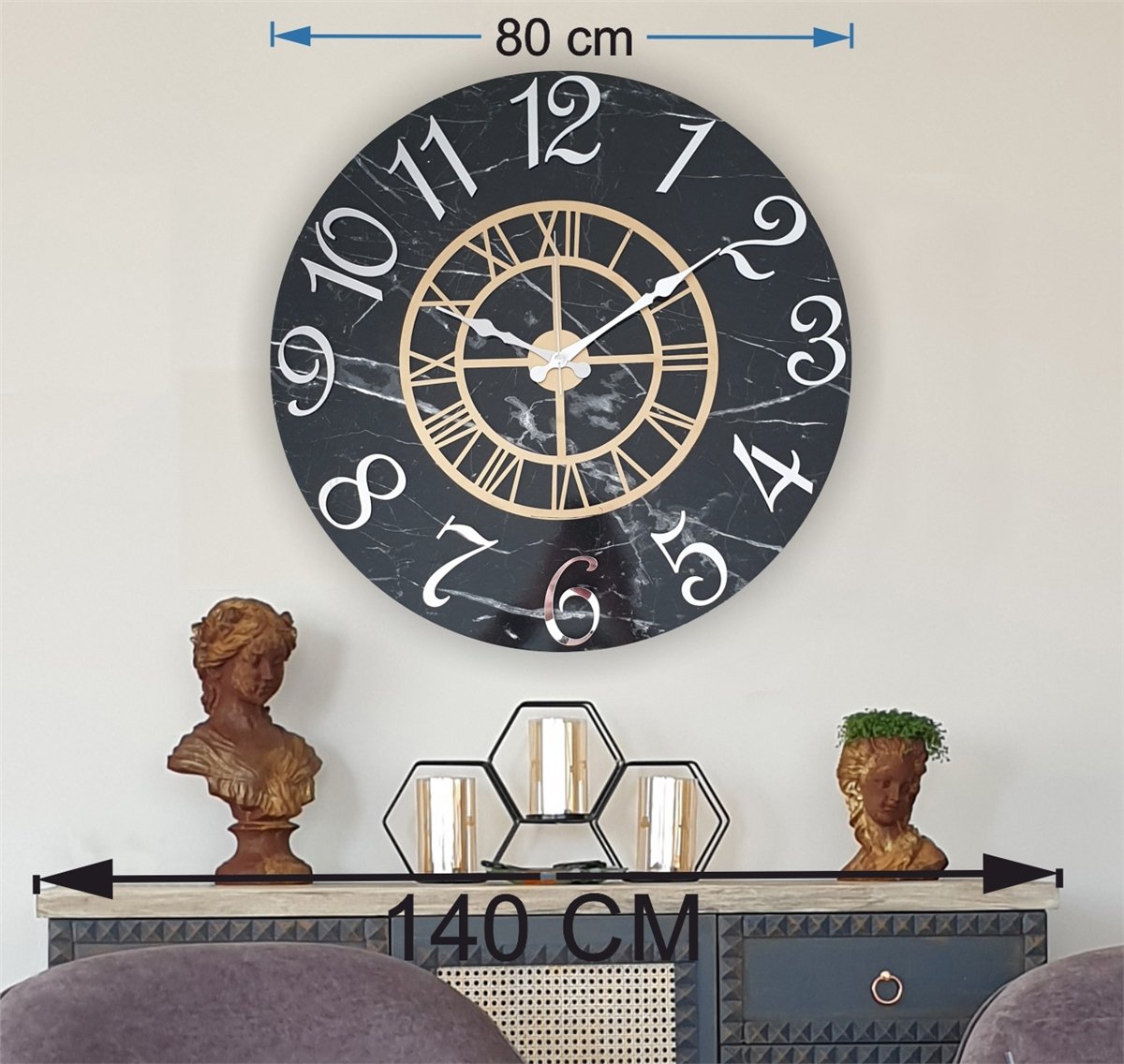 Markakanvas Mermer Desenli  Duvar Saati   ( Çap 50 cm - 80 cm )