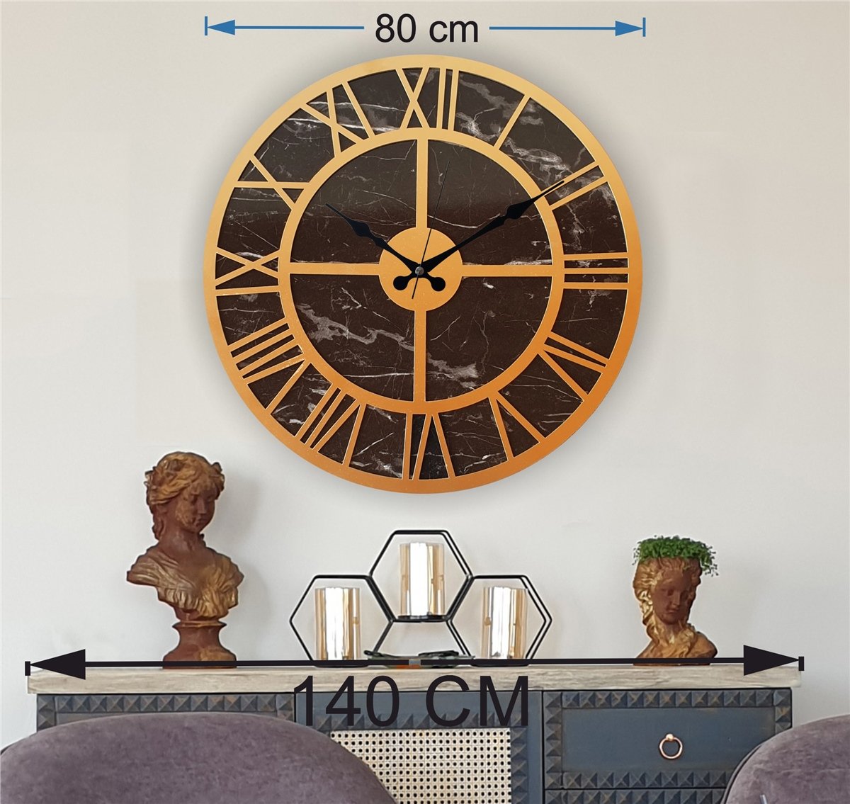 Markakanvas Mermer Desenli  Duvar Saati  Çap 50-80 cm
