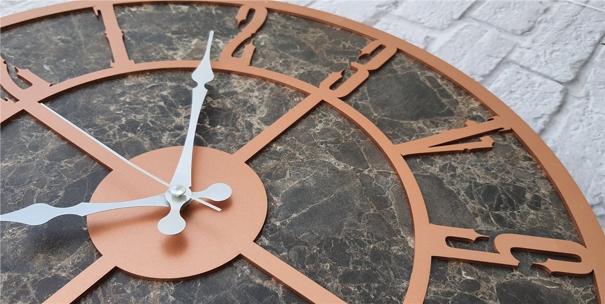 Markakanvas Mermer Desenli  Duvar Saati  Çap 50 cm-Çap 80 cm