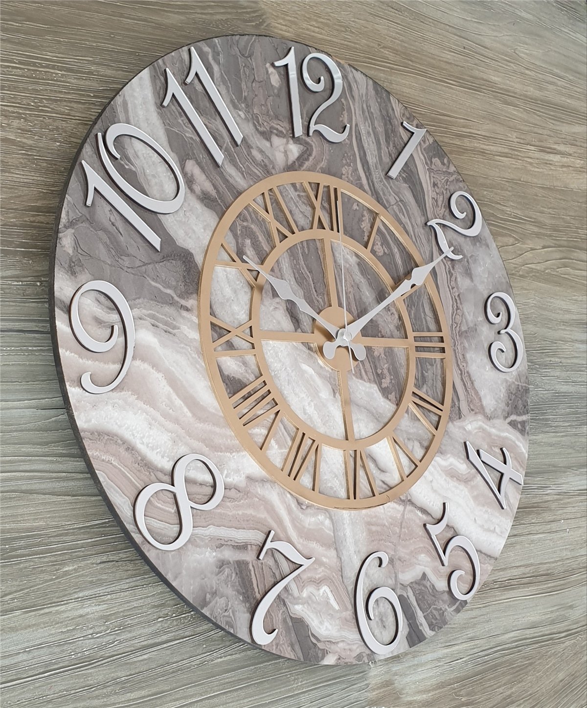 Markakanvas Mermer Desenli ,Ayna Rakamlı Duvar Saati   ( Çap 50 cm - 80 cm )
