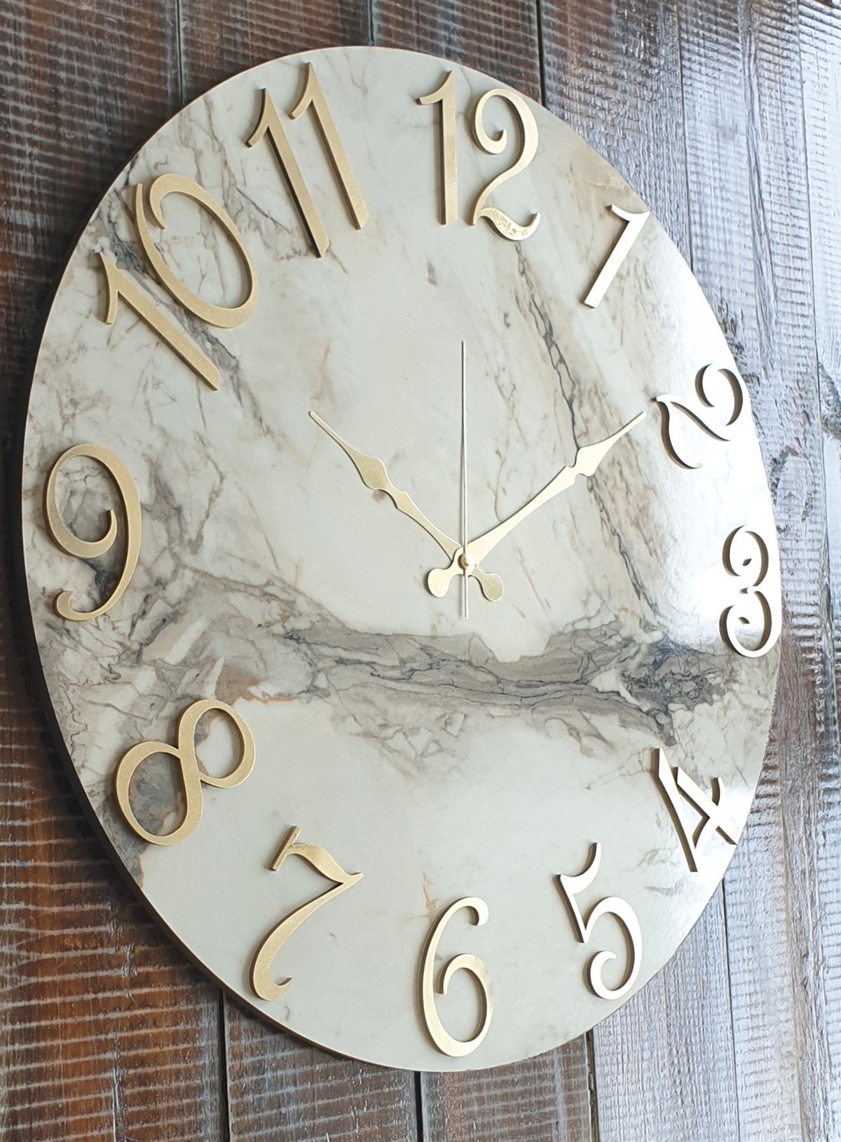 Markakanvas Mermer Desenli ,Ayna Rakamlı Duvar Saati   ( Çap 50 cm - 80 cm )