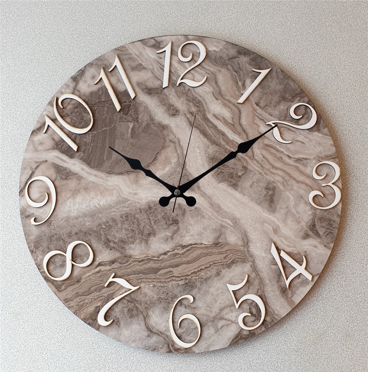 Markakanvas Mermer Desenli ,Ayna Rakamlı Duvar Saati   ( Çap 50 cm - 80 cm )