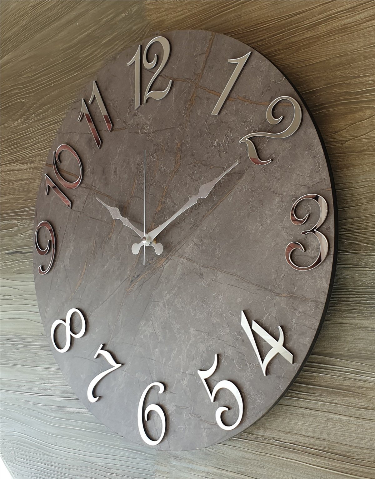 Markakanvas Mermer Desenli ,Ayna Rakamlı Duvar Saati   ( Çap 50 cm - 80 cm )
