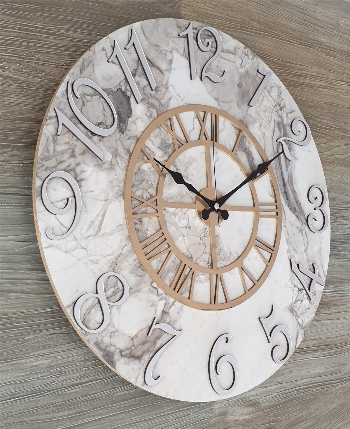 Markakanvas Mermer Desenli ,Ayna Rakamlı Duvar Saati   ( Çap 50 cm - 80 cm )