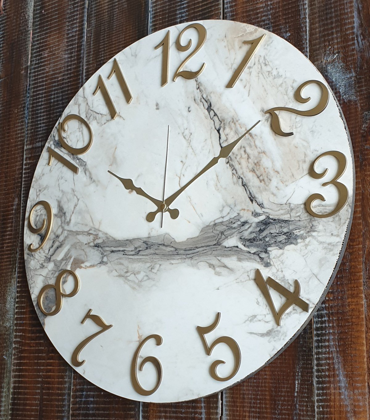 Markakanvas Mermer Desenli ,Ayna Rakamlı Duvar Saati   ( Çap 50 cm - 80 cm )