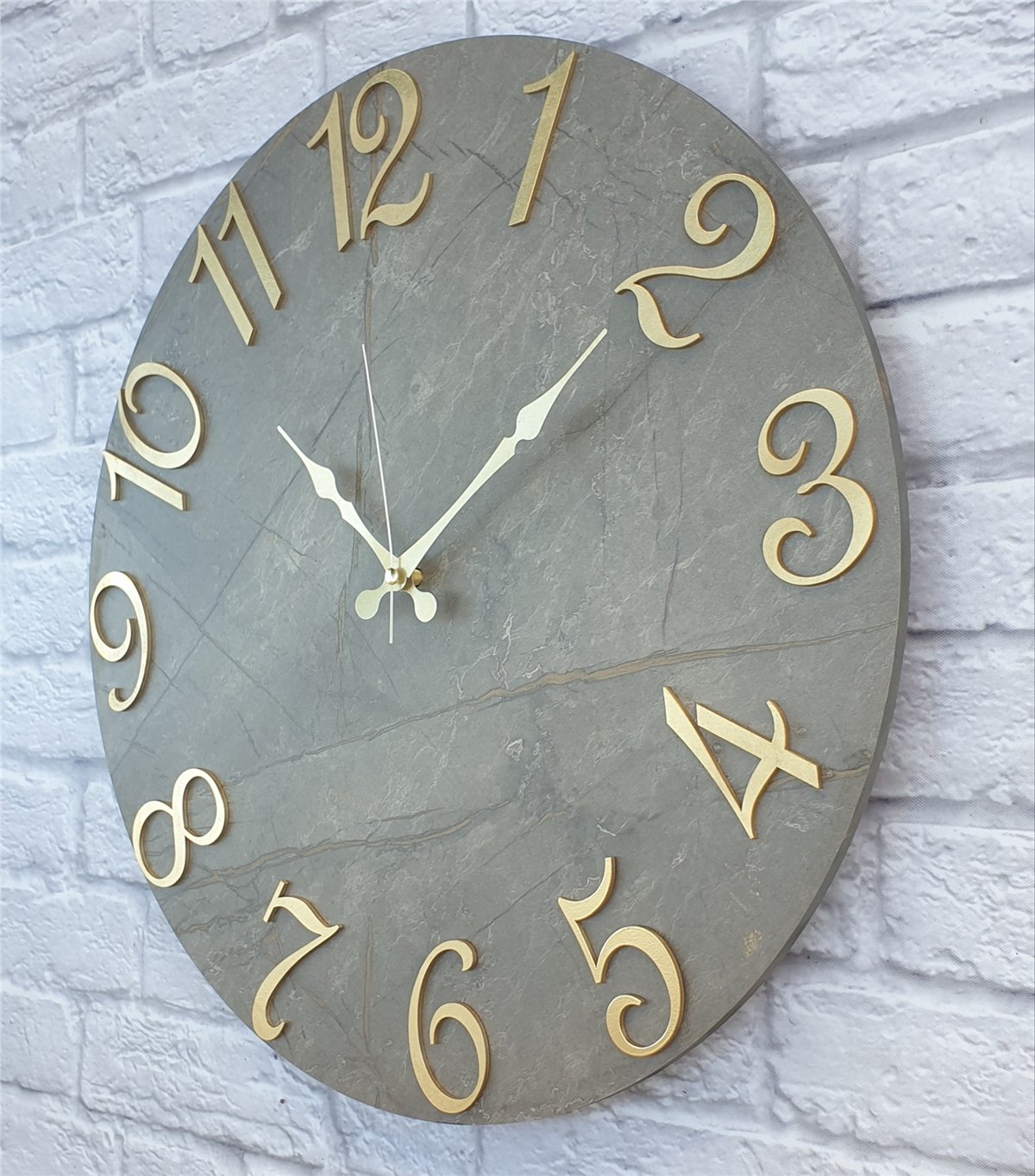 Markakanvas Mermer Desenli ,Ayna Rakamlı Duvar Saati   ( Çap 50 cm - 80 cm )