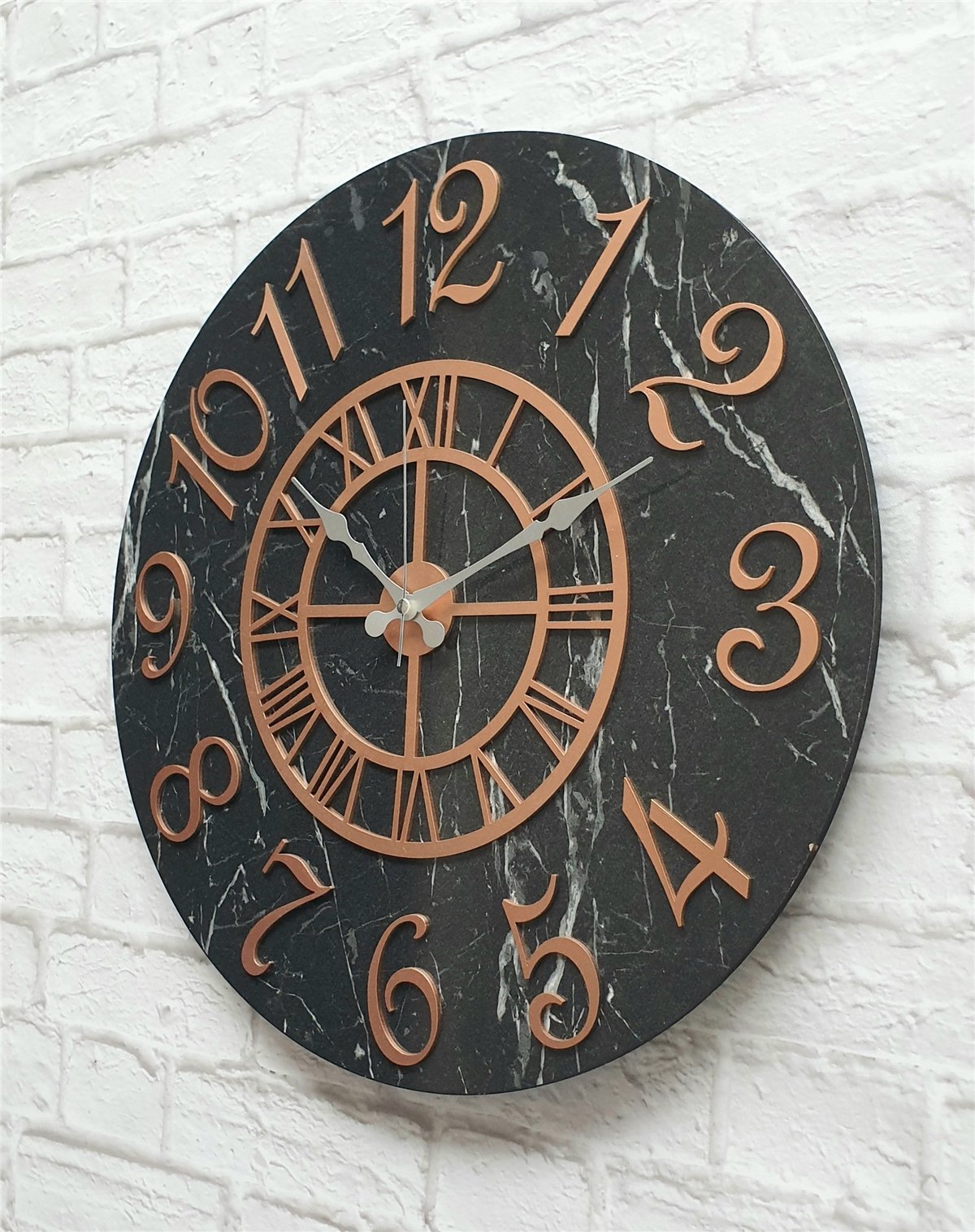 Markakanvas  Mermer Desenli Duvar Saati Çap 38 cm - Çap 50 cm - Çap 80 cm