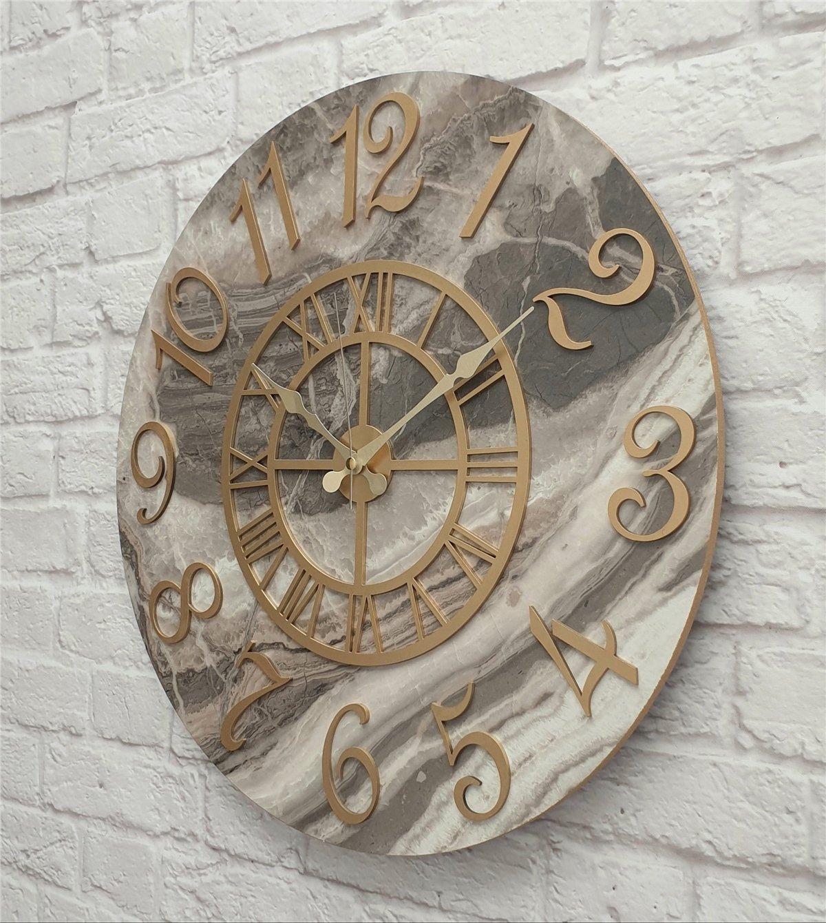Markakanvas  Mermer Desenli Duvar Saati Çap 38 cm - Çap 50 cm - Çap 80 cm